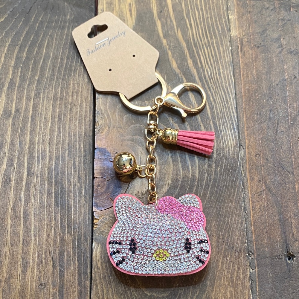 Hello Kitty Rhinestone Puffy Keychain with Pink Tassel